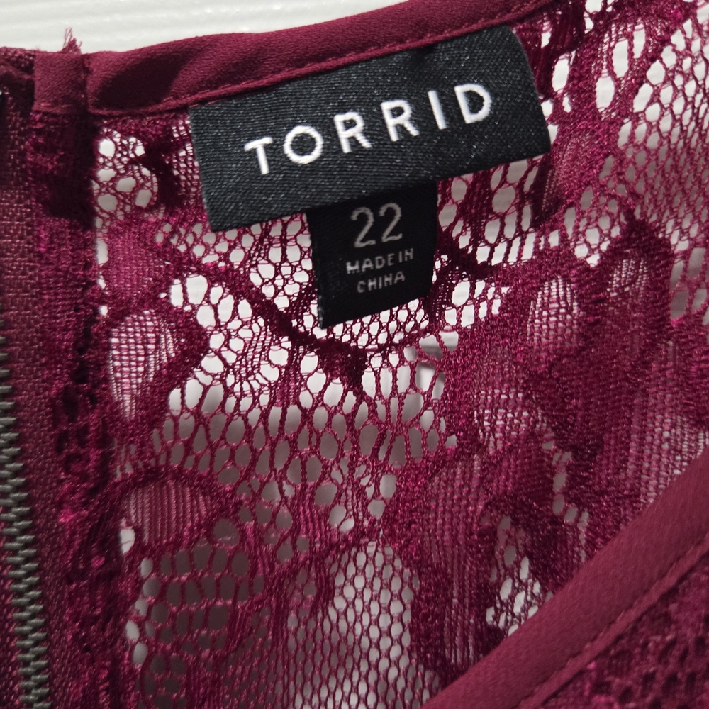 torrid Lace Overlay Long Formal Dress in Deep Berry